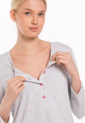 Сорочка меланж серый для беременных и кормящих (ем1126)